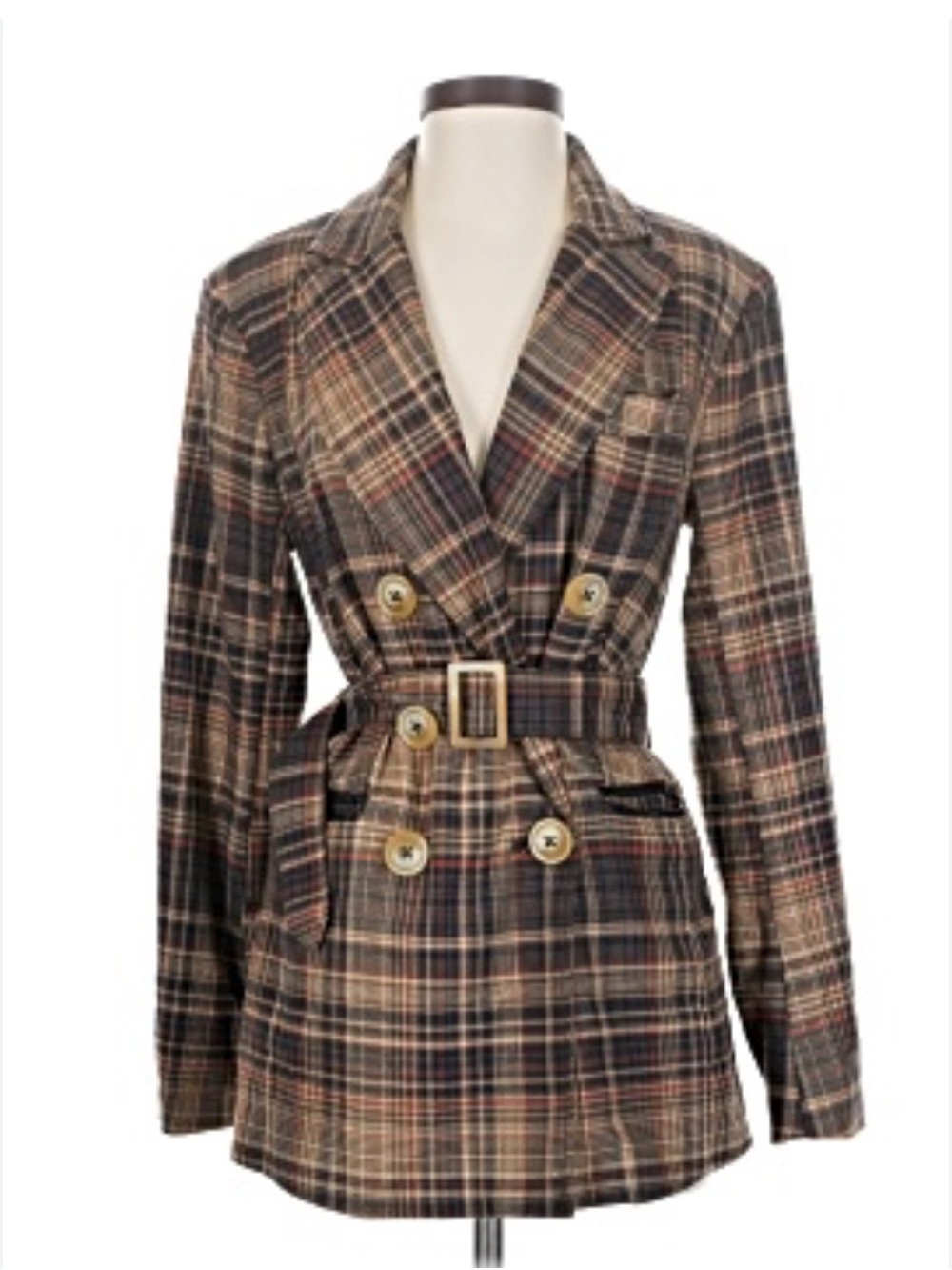 Free People Plaid Belted Emily Blazer Jacket Sz L